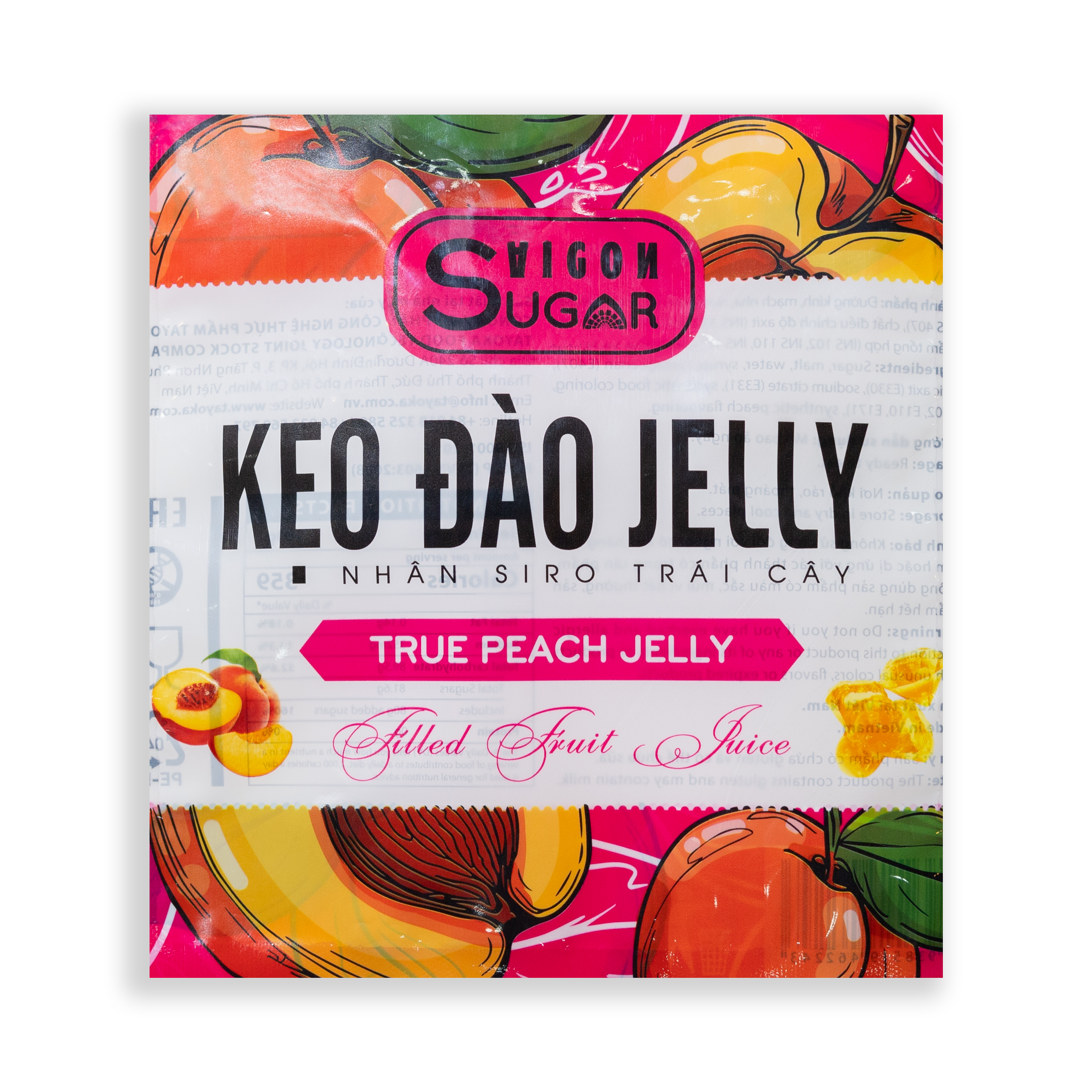 Kẹo Đào Jelly Nhân Si Rô Trái Cây